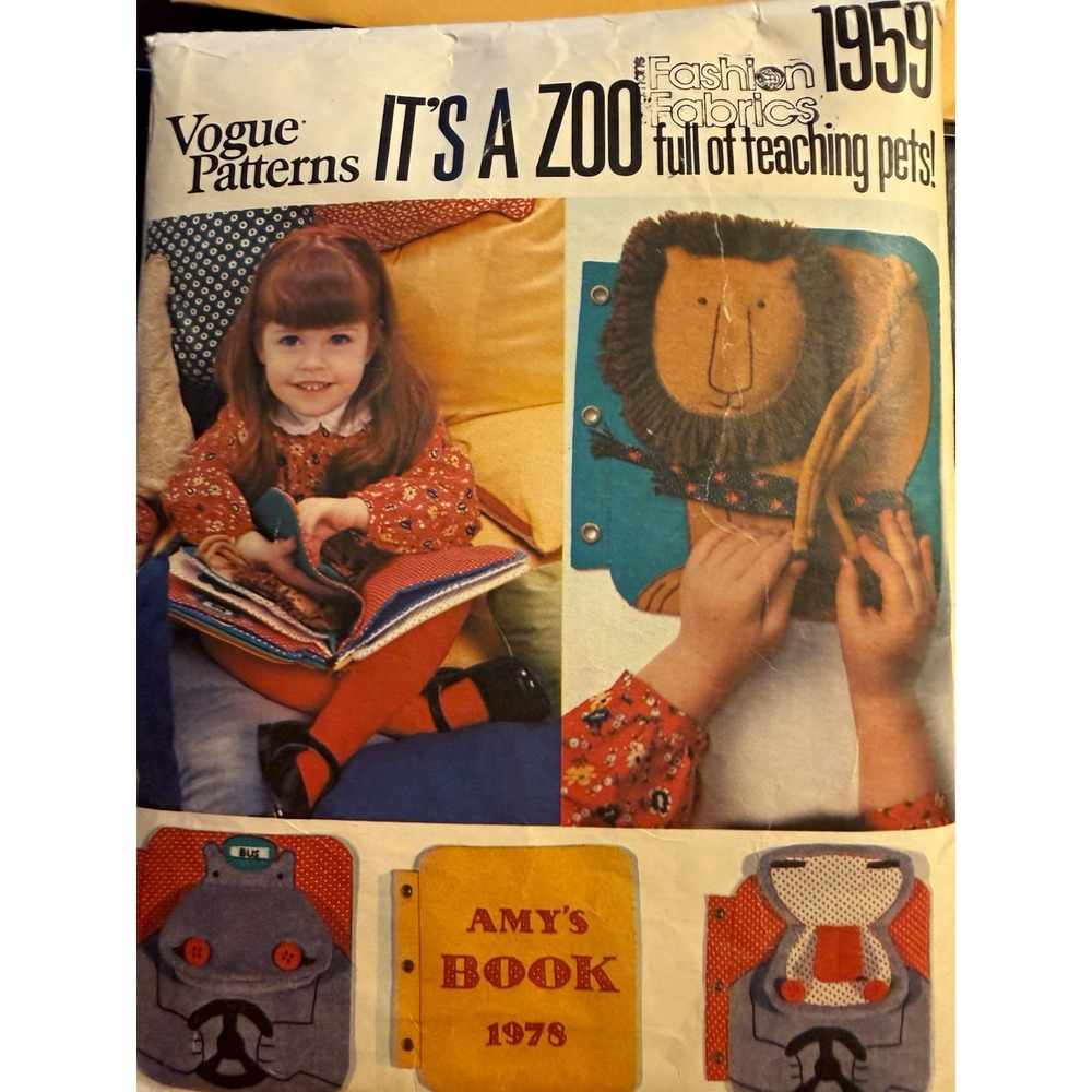 Vogue Patterns Vintage Original 1959 It's a Zoo Teaching Pets Animal Pattern